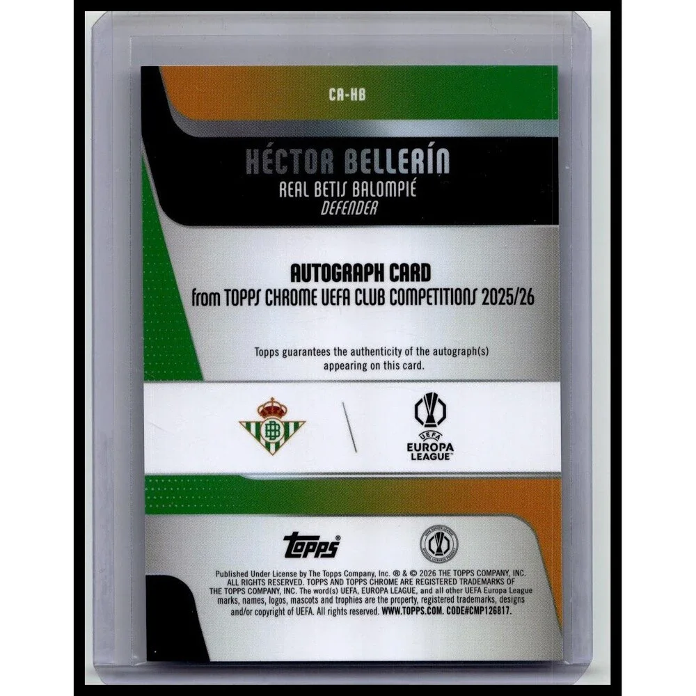 2025-26 Topps Chrome Héctor Bellerín #CA-HB Betis Chrome Auto Blue #/150